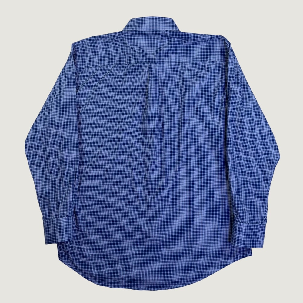 Peter Millar Mens Blue Micro Check Cashmere Blend Button Down Shirt Large - Picture 6 of 13
